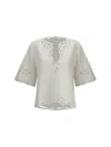 Isabel Marant Étoile Shana Scalloped Edge V-neck Top In White