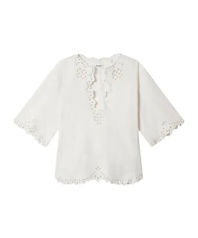 Isabel Marant Étoile Blusa Bianca A Maniche Corte Con Scollo A V E Orlo Smerlato Marant Etoile In White