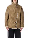 Isabel Marant Étoile Beige Shearling Coat With High Collar And Button Closure In Leather And Fur Woman In Green