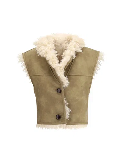 Isabel Marant Étoile Shearling Faux Leather Clara Gilet In Brown