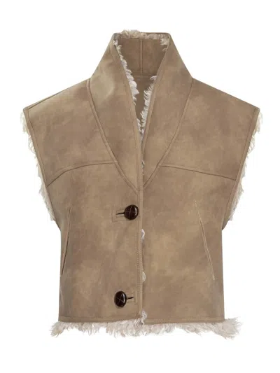 Isabel Marant Étoile Shearling Vest With High Collar  In Neutral