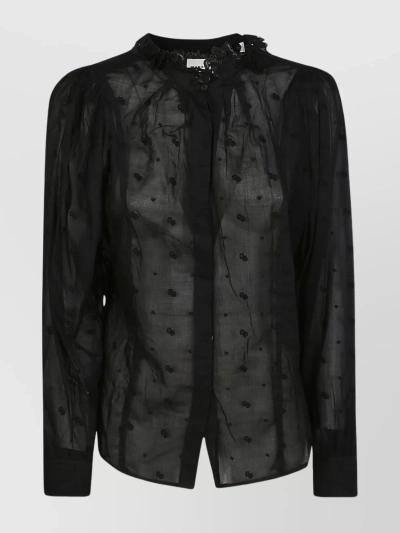 Isabel Marant Étoile Sheer Embroidered High Collar Blouse In Black