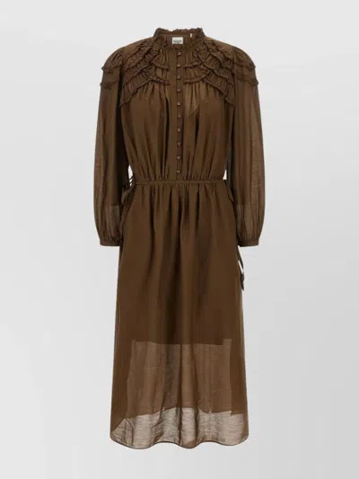 Isabel Marant Étoile Sheer Fabric Dress Ruffled Detailing In Brown