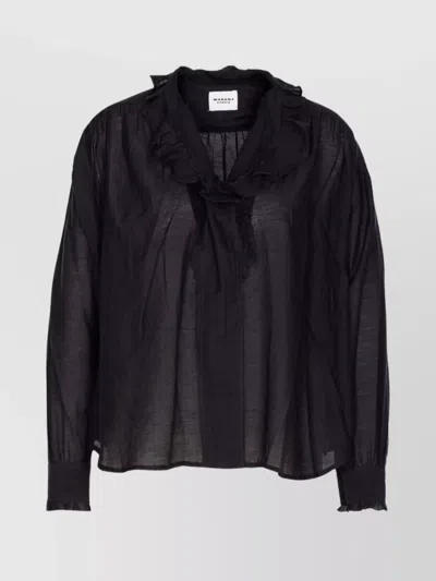 Isabel Marant Étoile Sheer Fabric V-neck Long Sleeves Ruffled Collar In Black
