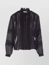 Isabel Marant Étoile Lace Insert Long Sleeve Ruffled Sheer Top In Black