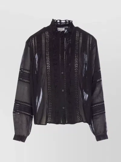 Isabel Marant Étoile Sheer Lace Insert Ruffled Long Sleeve Top In Black