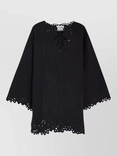 Isabel Marant Étoile Sherazade Cotton Dress Eyelet Long Sleeves In Burgundy