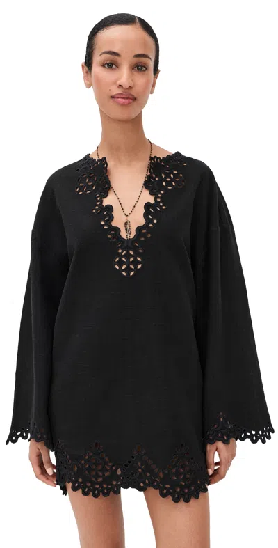 Isabel Marant Étoile Sherazade Cotton Dress Eyelet Long Sleeves In Burgundy