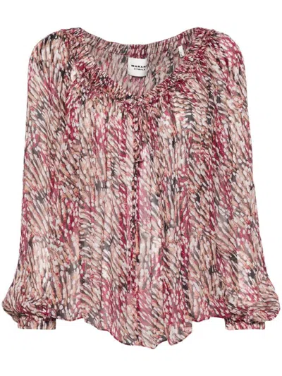 Isabel Marant Étoile Fabino Printed V-neck Ruffle Top In Pink