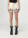Isabel Marant Étoile Kriss Embroidered Fringed Paperbag Waist Shorts In Beige