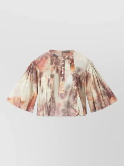 Isabel Marant Étoile Short Sleeve Dress Flared Sleeves Ruffles Buttons In Multi