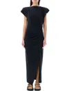 Isabel Marant Étoile Short Sleeve Cotton Dress With Front Split In Black