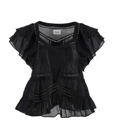 Isabel Marant Étoile Short-sleeve Ruffled Blouse In Black