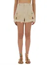 Isabel Marant Étoile Lesia Beige Shorts With Fringed Hem And Embroidered Motif In Denim Woman In Neutral