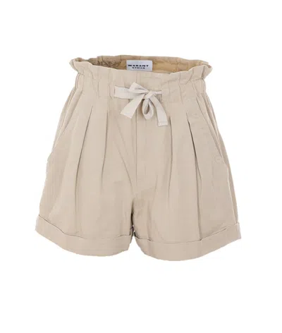 Isabel Marant Étoile Nirma Pleated Cotton And Linen-blend Twill Shorts In Neutral