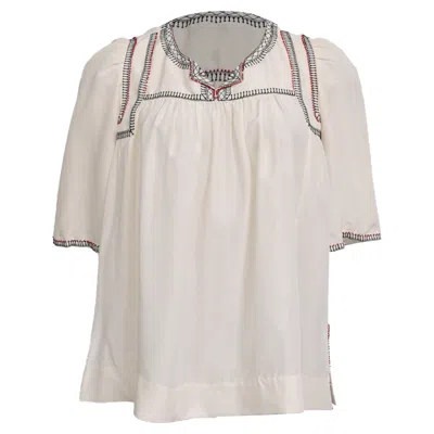 Isabel Marant Étoile Short-sleeved Embroidered Blouse In White Silk In Multi