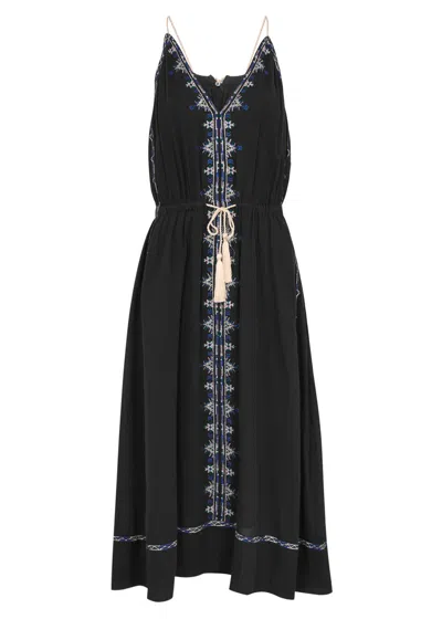 Isabel Marant Étoile Siana Embroidered Cotton-voile Midi Dress In Black