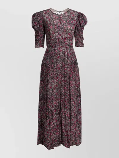 Isabel Marant Étoile Sichellia Long Dress Puff Sleeves Open Back In Brown