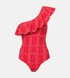 Isabel Marant Étoile Sicilya Ruffled Printed Swimsuit In Red