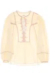Isabel Marant Étoile Sileka Tie-detailed Embroidered Cotton-gauze Blouse In Neutro