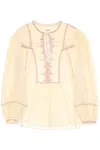 Isabel Marant Étoile Sileka Tie-detailed Embroidered Cotton-gauze Blouse In Neutro