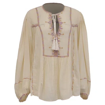 Pre-owned Isabel Marant Etoile Silekia Embroidered Blouse In Cream Cotton In White