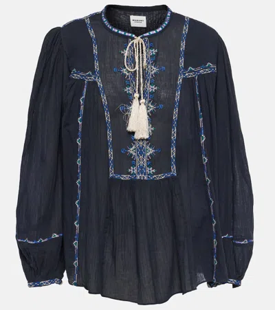 Isabel Marant Étoile Silekia Embroidered Cotton Blouse In Black