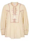 Isabel Marant Étoile Sileka Tie-detailed Embroidered Cotton-gauze Blouse In Yellow