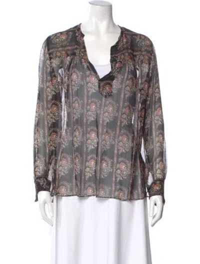 Pre-owned Isabel Marant Étoile Silk Floral Print Blouse In Black