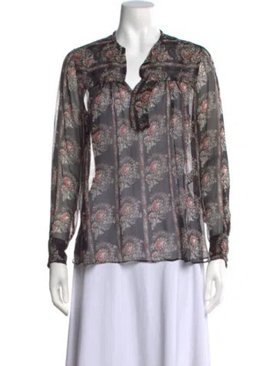 Pre-owned Isabel Marant Étoile Silk Floral Print Blouse In Black