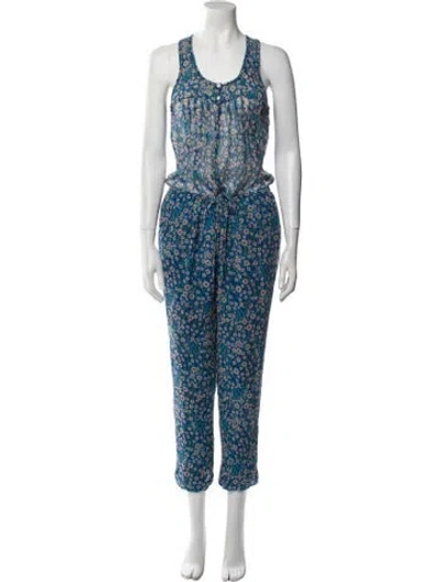 Pre-owned Isabel Marant Étoile Silk Floral Print Jumpsuit In Blue