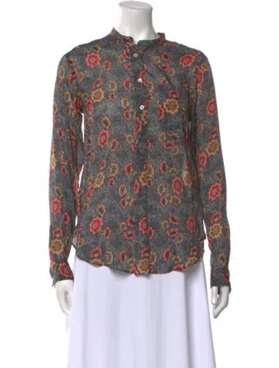 Pre-owned Isabel Marant Étoile Silk Floral Print Polo In Blue