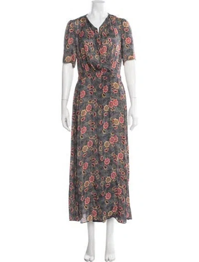 Pre-owned Isabel Marant Étoile Silk Floral Print Robe In Gray