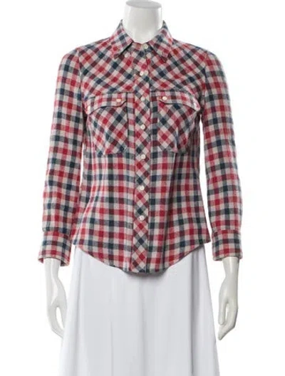 Pre-owned Isabel Marant Étoile Silk Plaid Print Button-up Top In Red