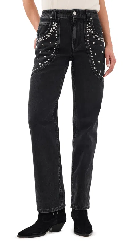 Isabel Marant Étoile Silka Studded Mid-rise Straight-leg Jeans In Black