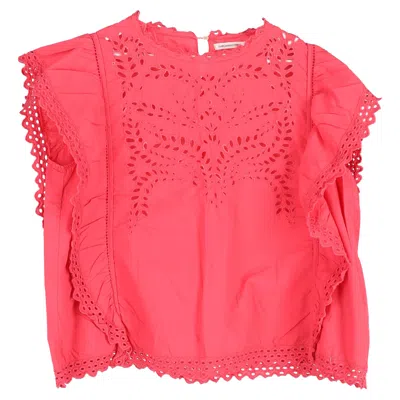 Isabel Marant Étoile Silo Flutter-sleeve Eyelet Top In Pink Cotton