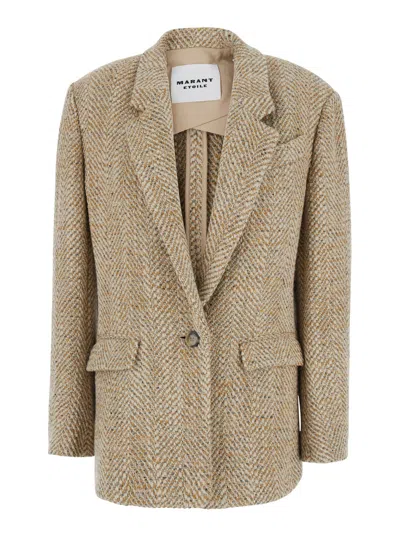Isabel Marant Étoile Isabel Marant Etoile Single-breasted Geometric Motif Wool Blazer Jacket With Notched Revers In Neutral
