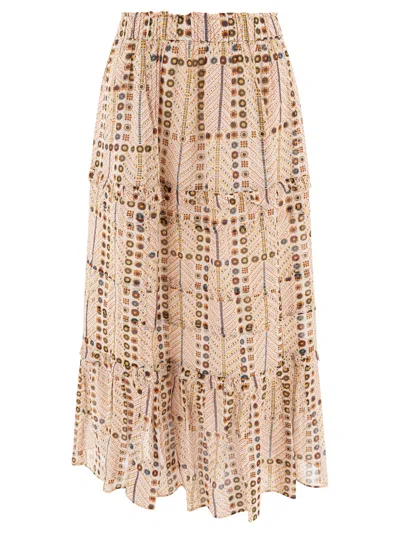 Isabel Marant Étoile Tiered Beige Skirt With Ruffled Hems In White