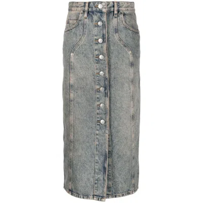 Isabel Marant Étoile Vandy Bleached Denim Midi Skirt In Blue