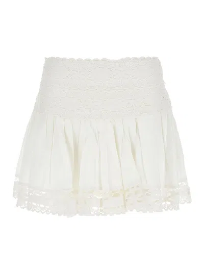 Isabel Marant Étoile 'violana'white Miniskirt With Pleated Details And Scallop Hem In Linen And Cotton Blend Woman