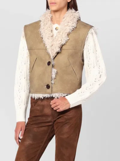 ISABEL MARANT ÉTOILE SLEEVELESS V-NECK TOP WITH FAUX FUR TRIM