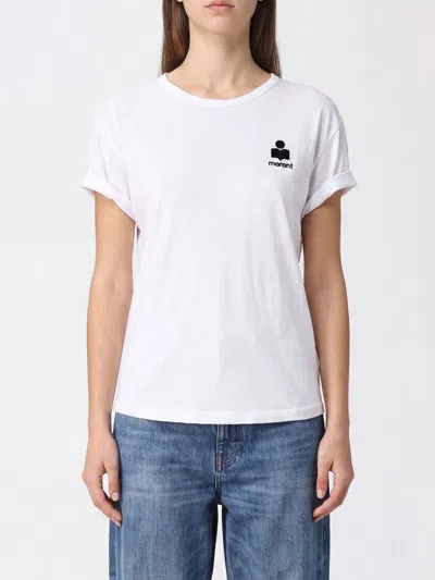 Isabel Marant Étoile Isabel Marant Etoile Slim Fit Linen T-shirt With Flocked Logo And Dropped Shoulders In White