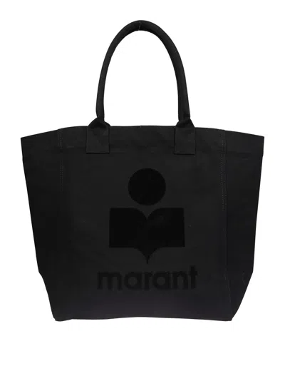 ISABEL MARANT ÉTOILE SPACIOUS BLACK COTTON TOTE BAG WITH EMBOSSED LOGO