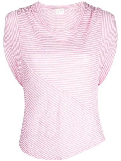 Isabel Marant Étoile Striped Cap-sleeve T-shirt In Purple