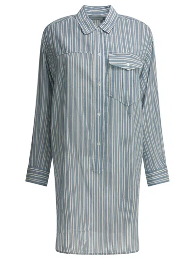 Isabel Marant Étoile Striped Shirt Dress Long Sleeves Pocket In Blue