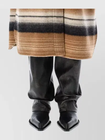 Isabel Marant Étoile Striped Collared Long Coat With Front Pockets In Brown