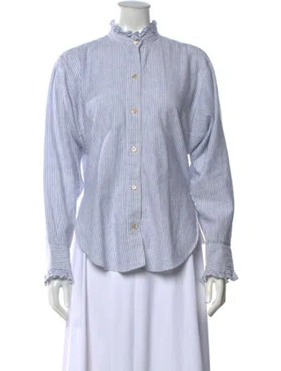 Pre-owned Isabel Marant Étoile Striped Mock Neck Button-up Top In Blue