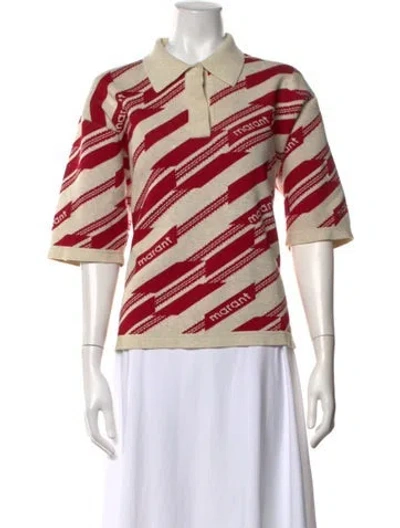 Pre-owned Isabel Marant Étoile Striped Three-quarter Sleeve Polo In Red