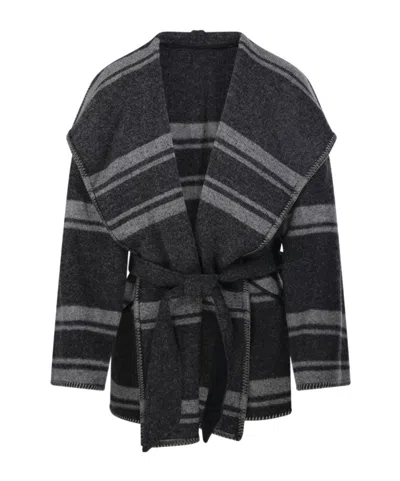 Isabel Marant Étoile Striped Wrap Belted Woolblend Coat In Gray