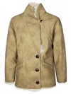 Isabel Marant Étoile Beige Shearling Coat With High Collar And Button Closure In Leather And Fur Woman In Brown